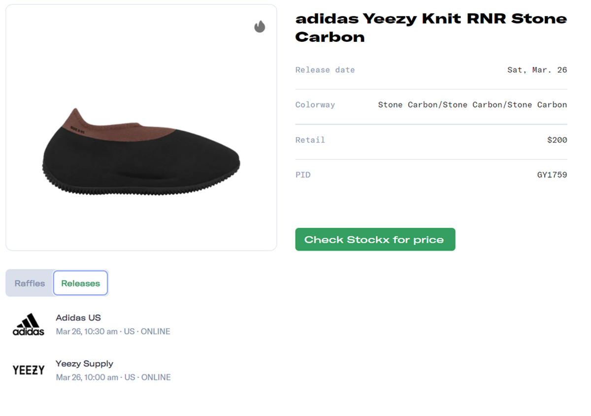 adidas Yeezy Knit RNR Stone Carbon Release Guide