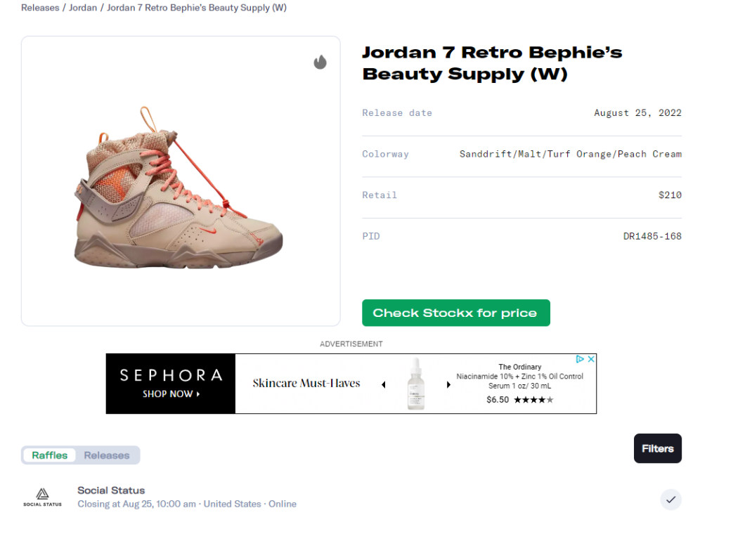 Nike Air Jordan 7 Retro Bephie’s Beauty Supply (W) Air Jordan 7 Retro x Bephies Beauty Supply Women's Size 6.5