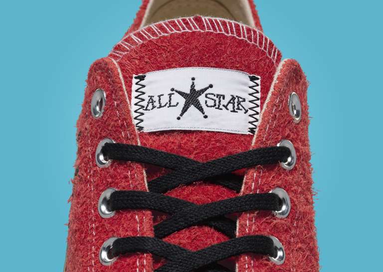 Stussy x Converse Chuck 70 Ox Poppy Red Tongue Tag