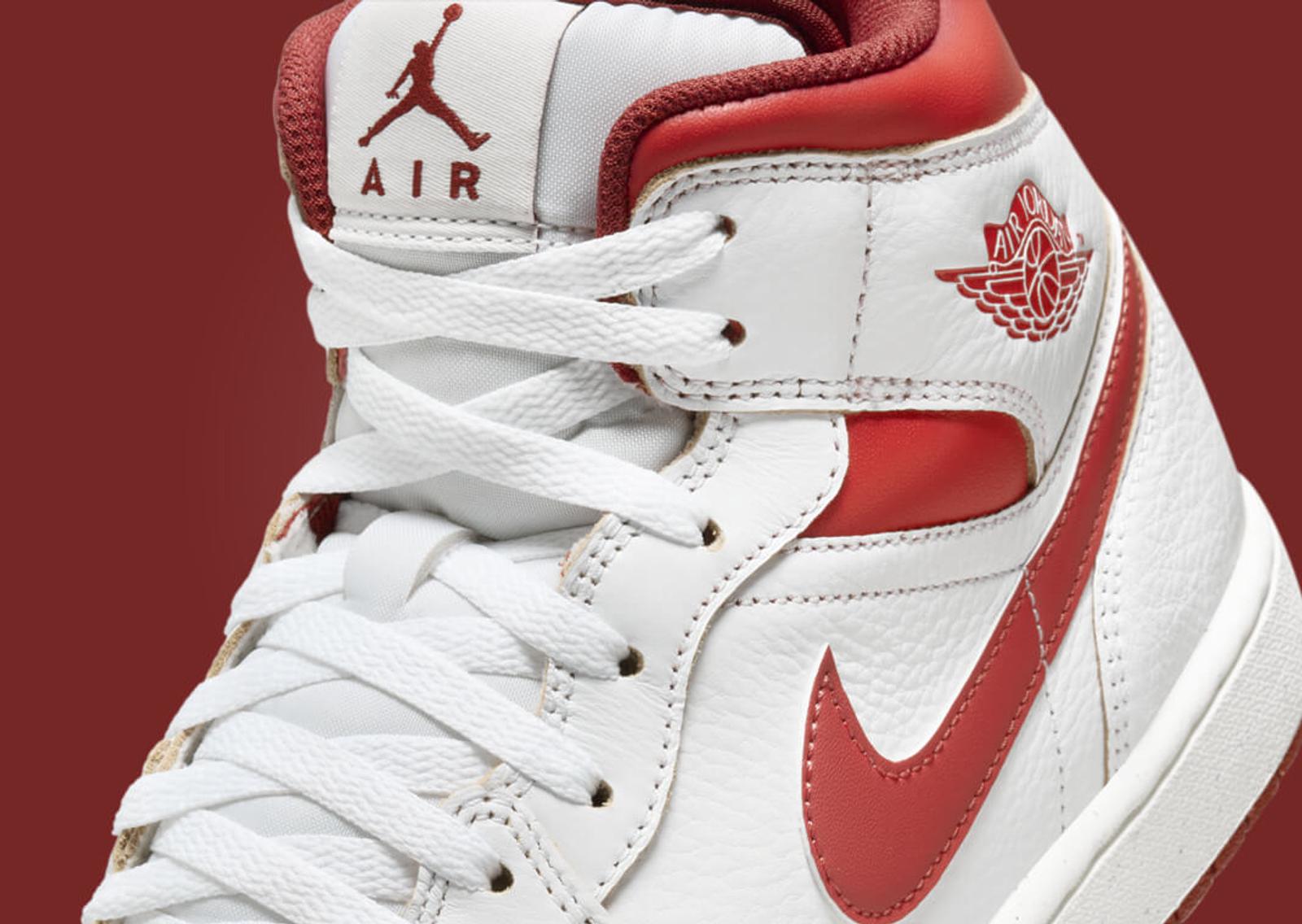 Air Jordan 1 Mid White Dune Red Tongue