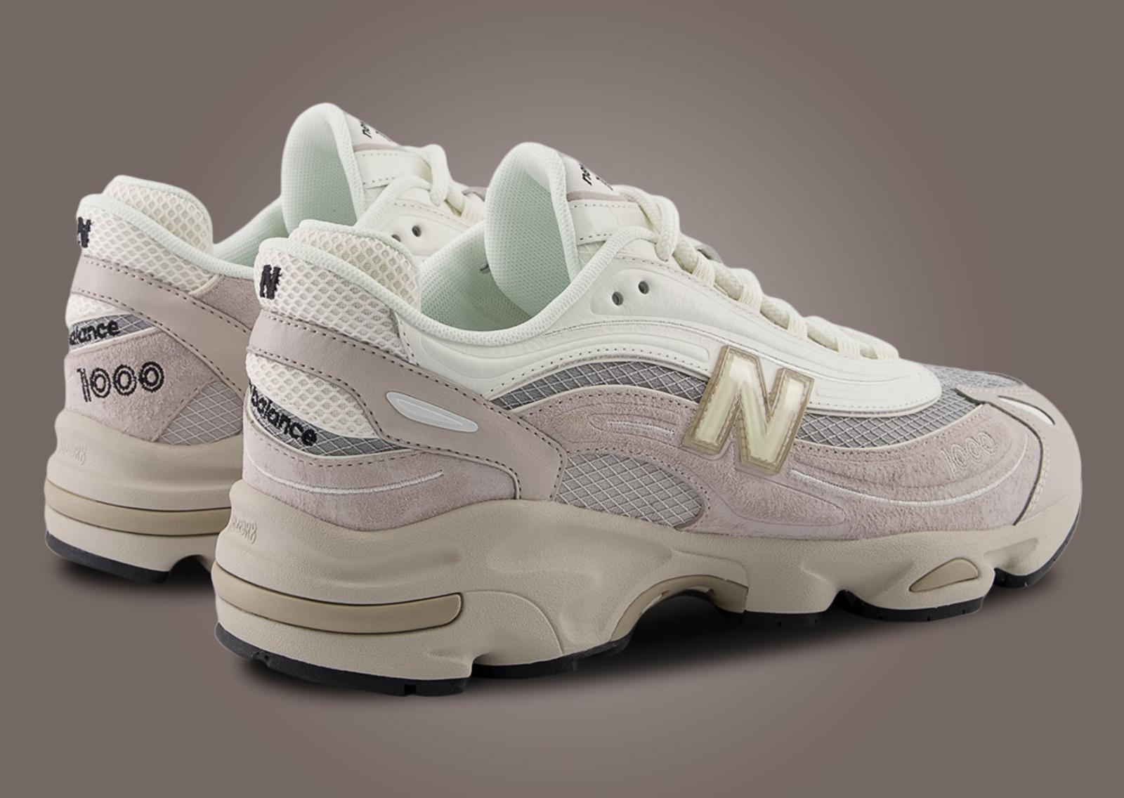 New Balance 1000 Grey Cream Heel ANgle