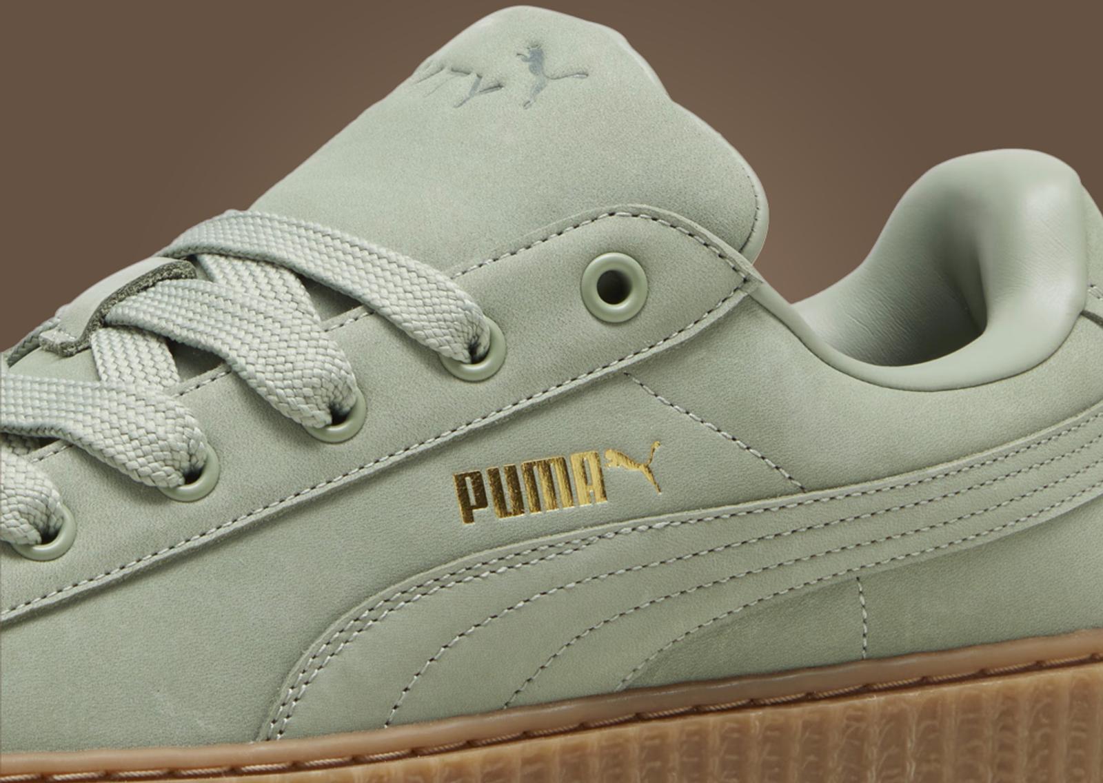 Fenty x Puma Creeper Phatty Nubuck Green Fog Midfoot Detail