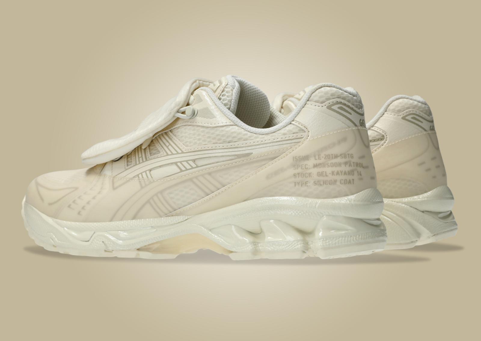 SBTG x Limited Etd x Asics Gel-Kayano 14 Monsoon Patrol Cream Heel Angle