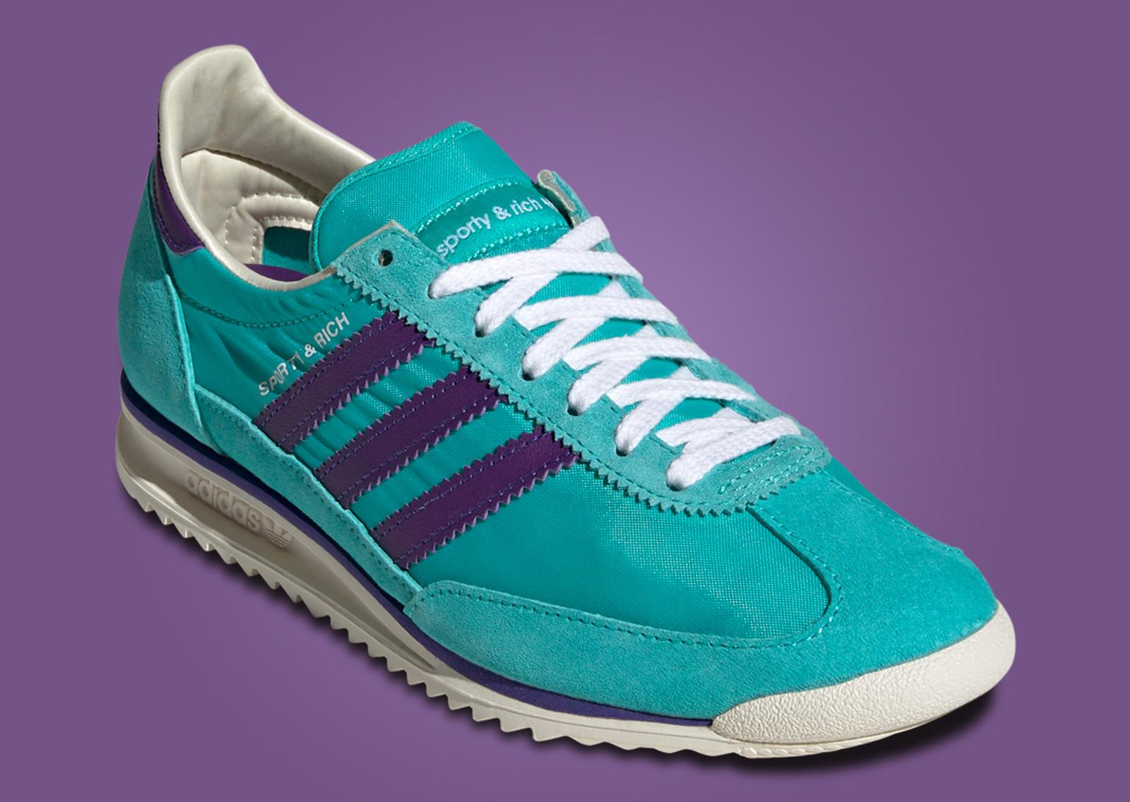 Sporty & Rich x adidas SL72 Teal Purple Angle