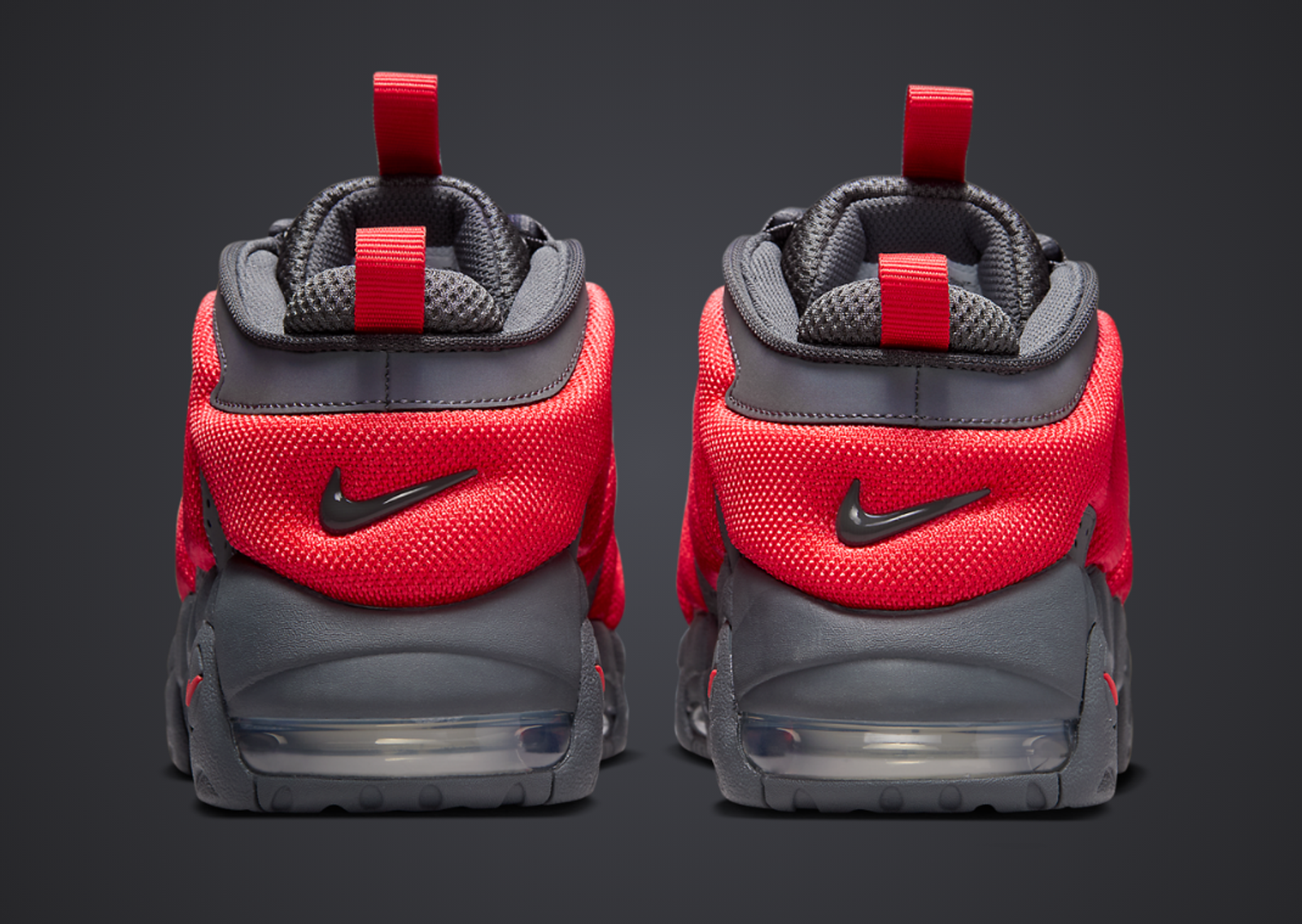 Nike Air More Uptempo Low Dark Grey Light Crimson Heel