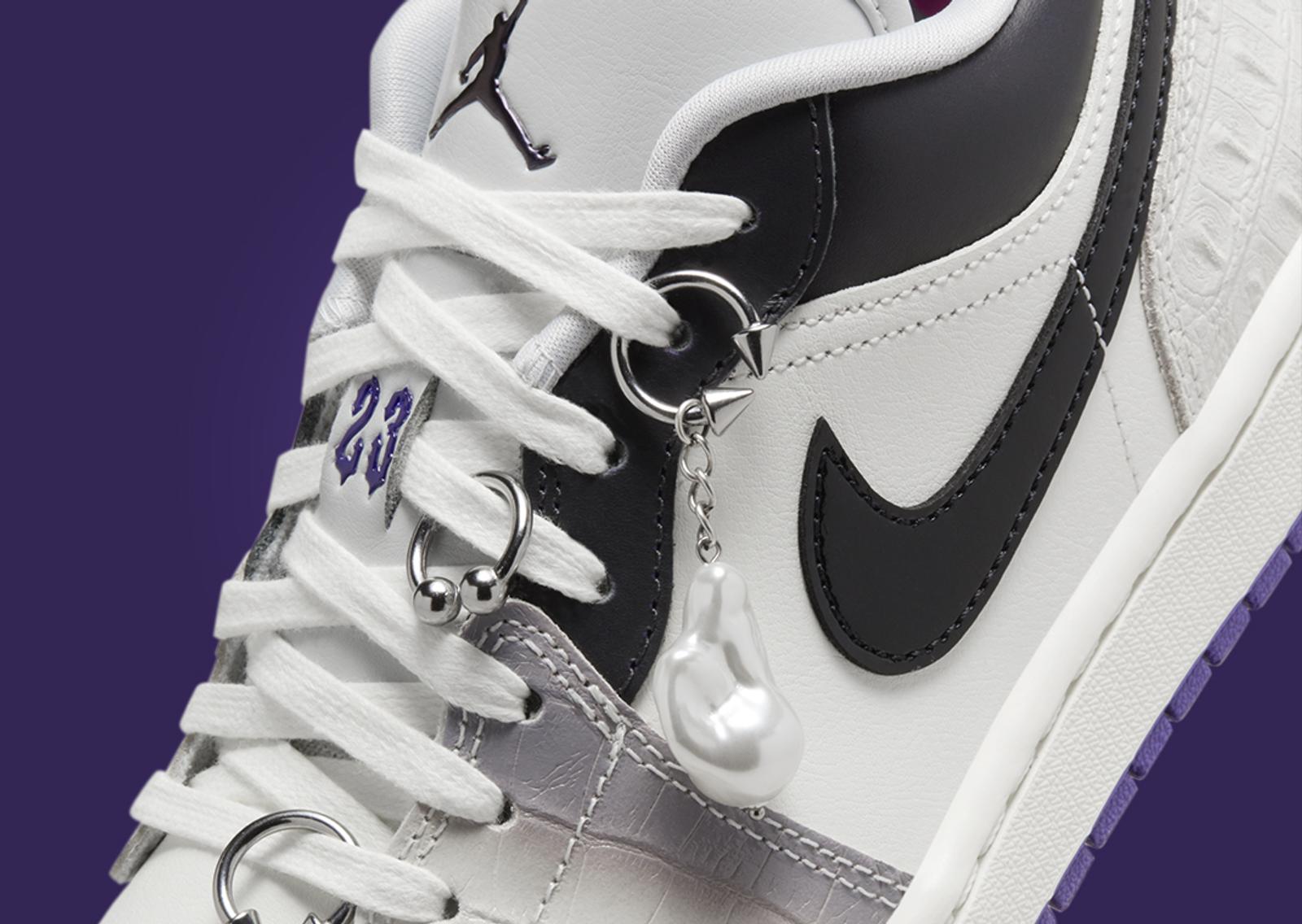 Air Jordan 1 Low SE Cement Grey Field Purple (W) Charms