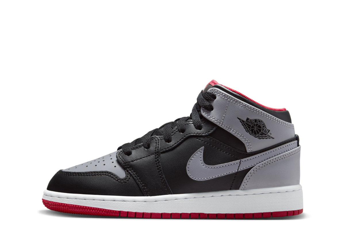 Air Jordan 1 Mid Black Cement Grey Fire Red (GS) Lateral
