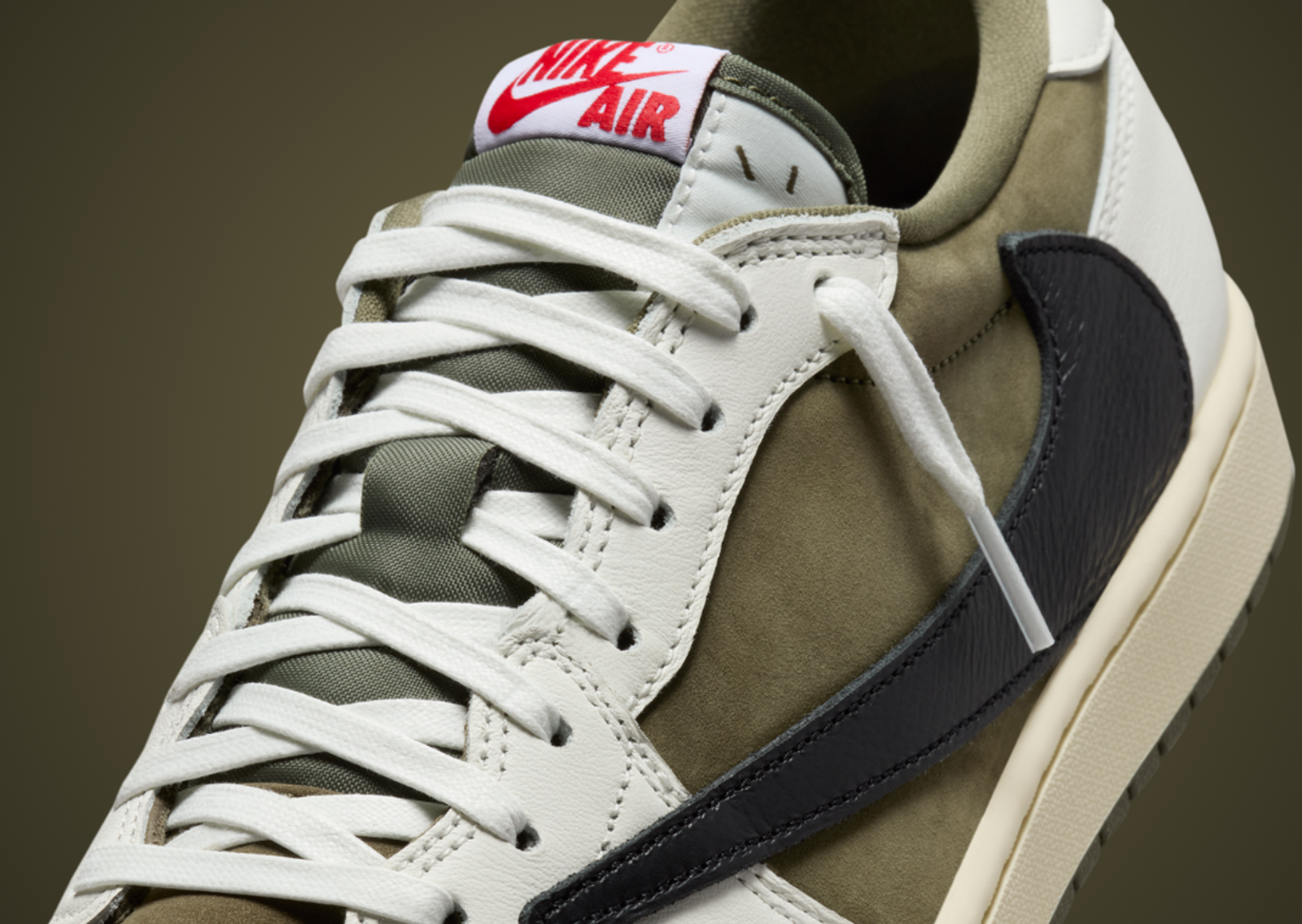 Travis Scott x Air Jordan 1 Retro Low OG Olive Alternate Detail