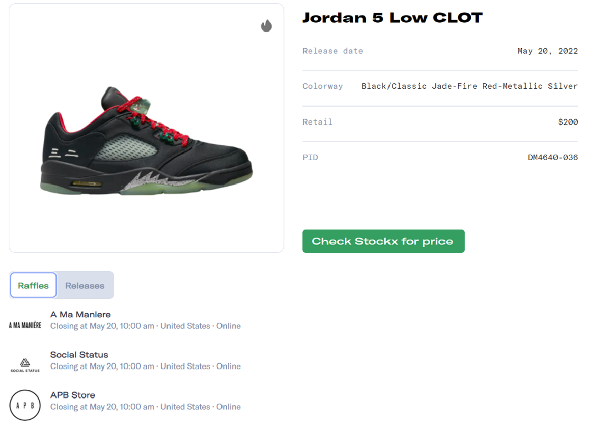 CLOT x Air Jordan 5 Low Raffle Guide