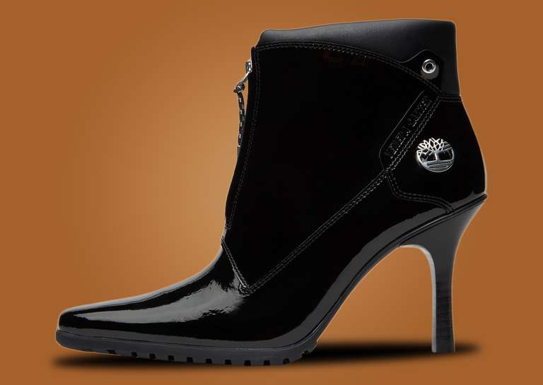 Veneda Carter x Timberland Front Zip Heel Boot Black Patent (W) Lateral