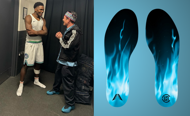 Edison Chen and Anthony Edwards (left) and the insole's posted by Chen on Instagram (right)