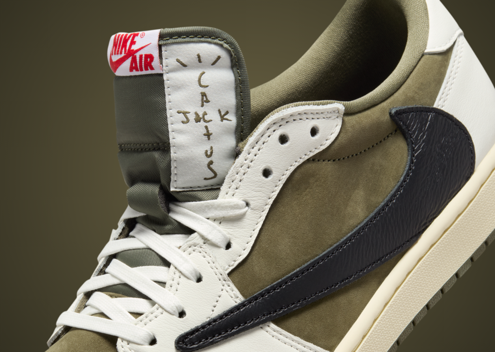 Travis Scott x Air Jordan 1 Retro Low OG Olive Alternate Tongue Detail