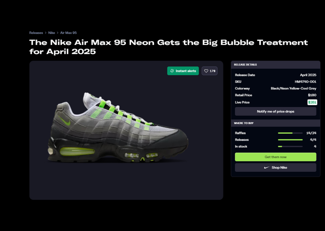 nike air max 95 neon raffle