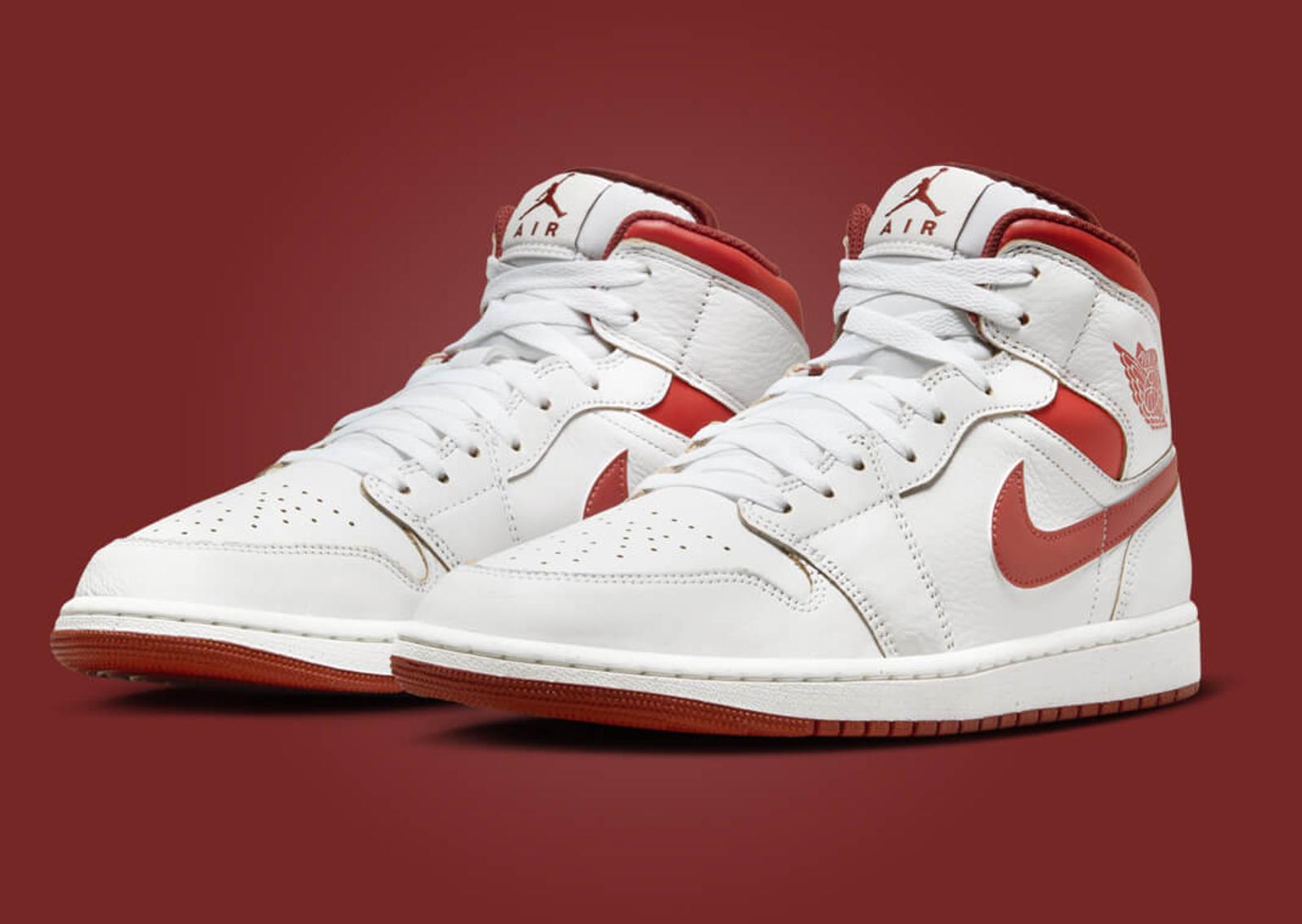 Air Jordan 1 Mid White Dune Red Angle