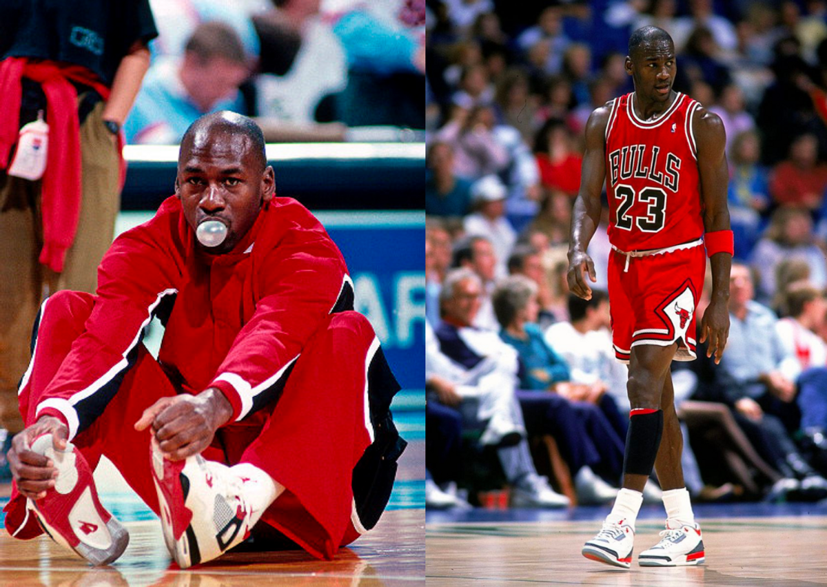 Michael Jordan wearing Jordan 3 Fire Red