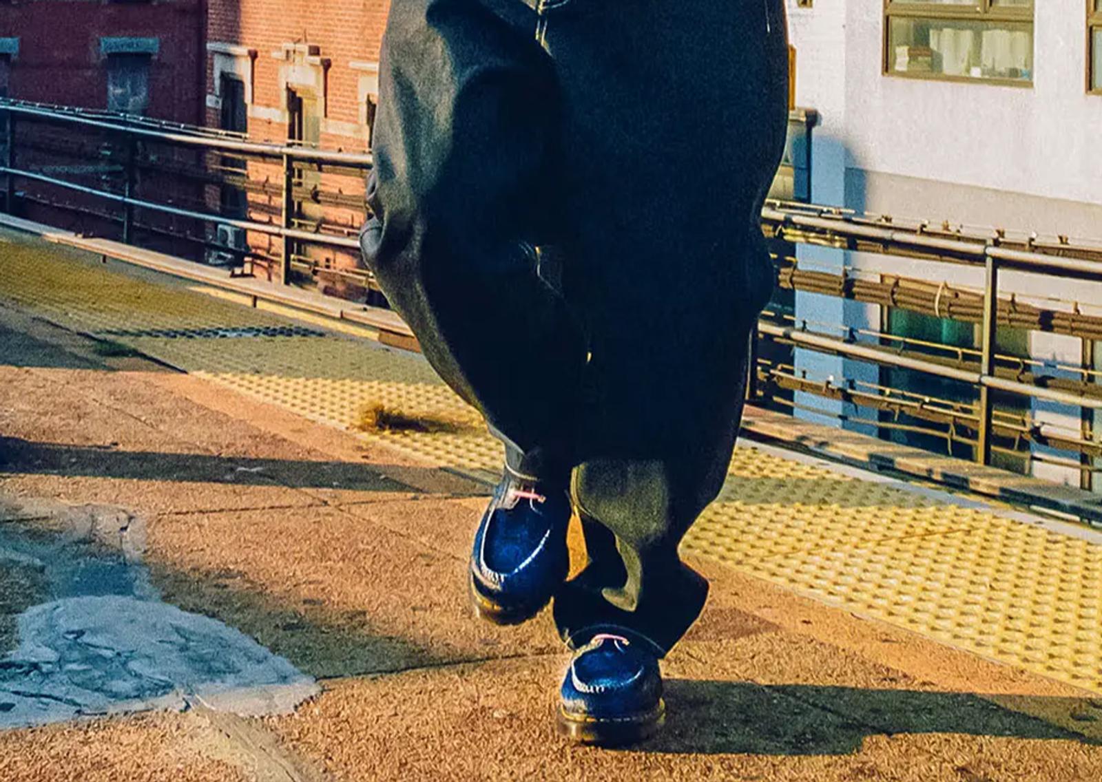 Awake NY x Dr. Martens Lowell Navy Peony On-Foot Front