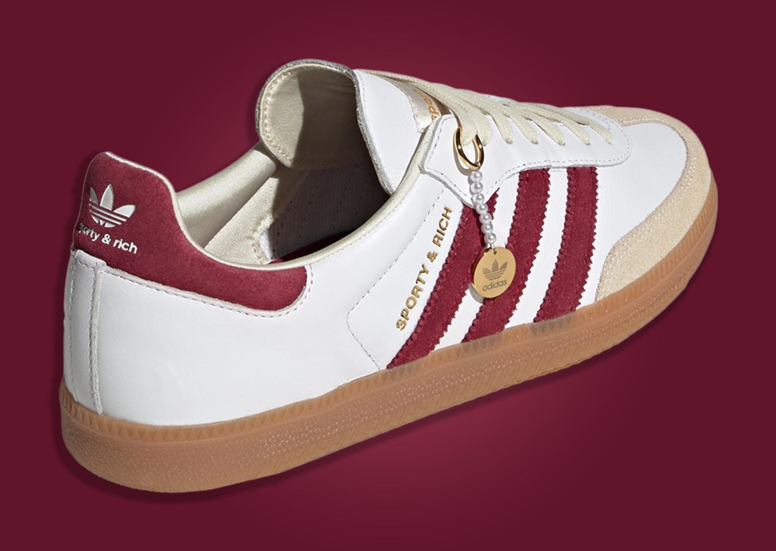 Sporty & Rich x adidas Samba White Collegiate Burgundy Heel Angle