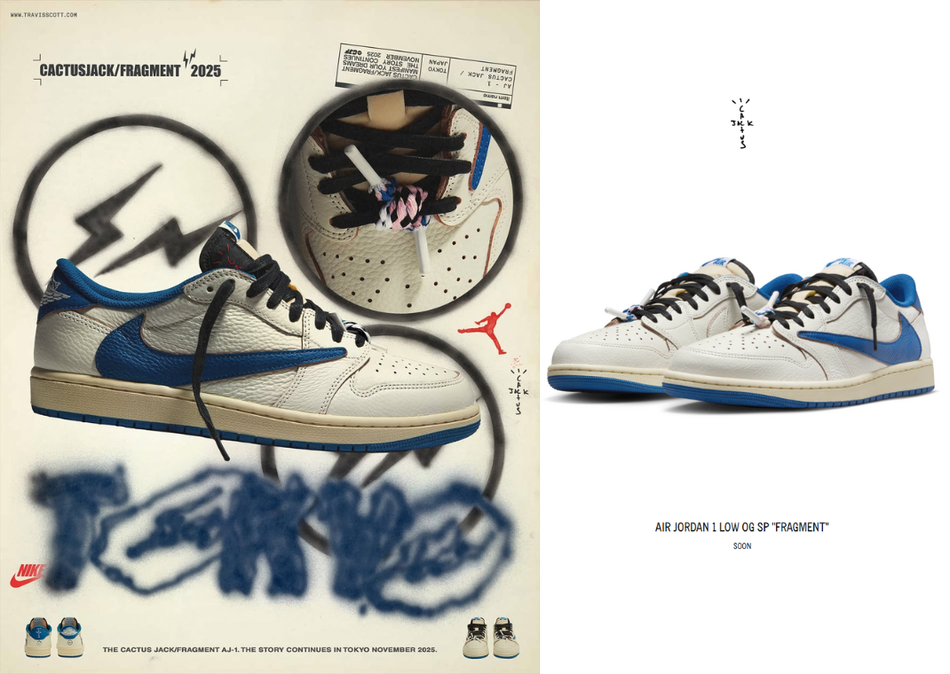 Travis Scott's fragment design x Air Jordan 1 Low Collab Drops