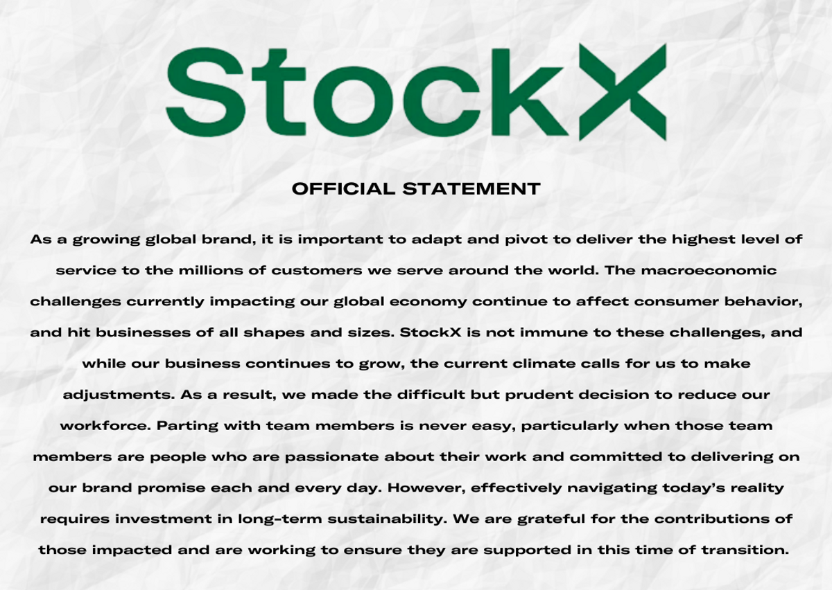 StockX Statement regarding Summer 2022 layoffs