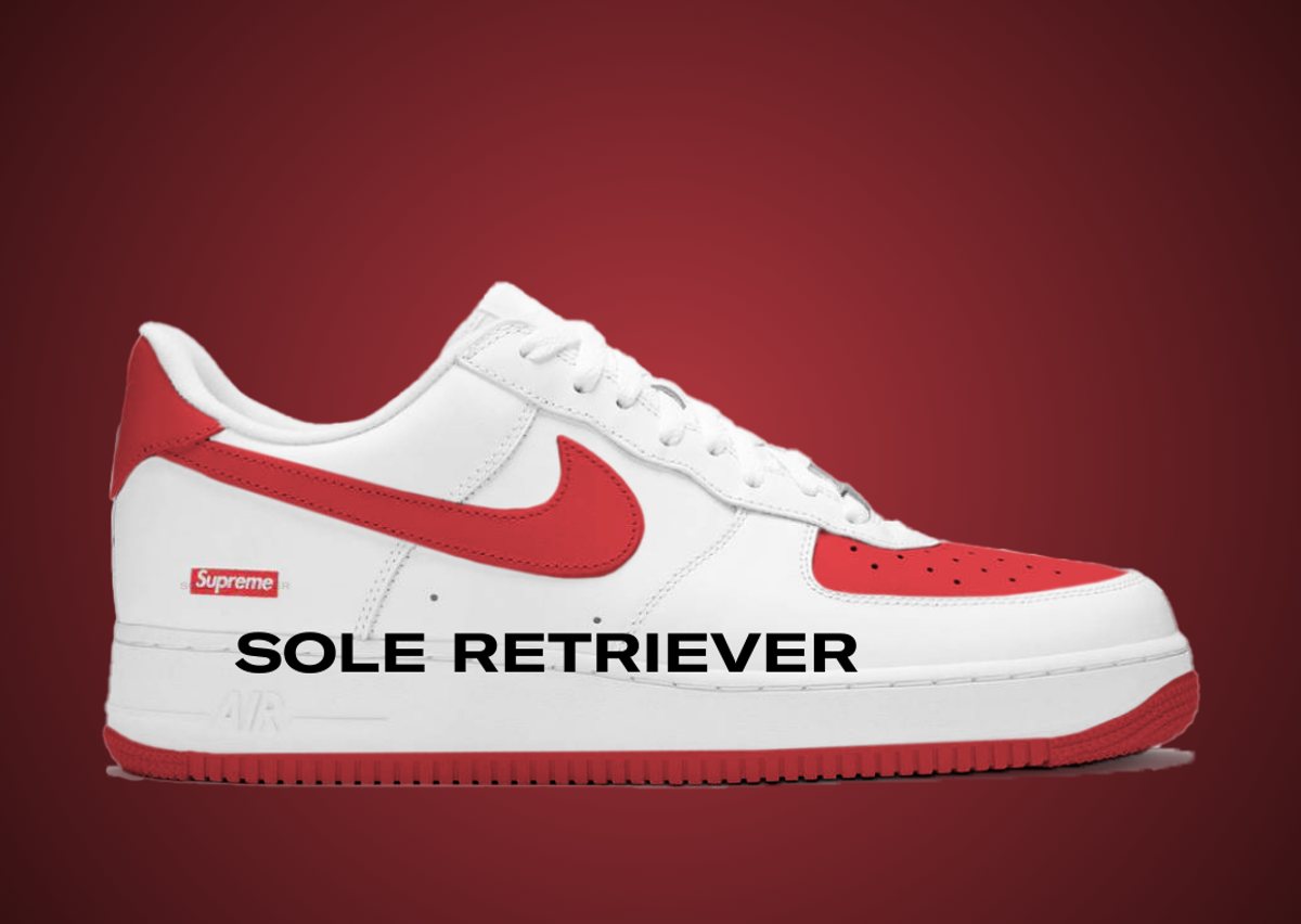 The Supreme x Nike Air Force 1 Low White Speed Red Releases