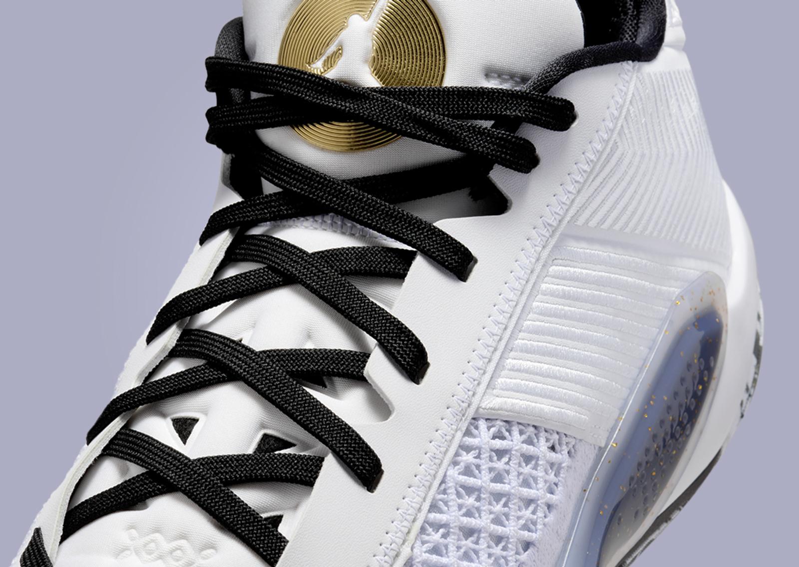 Air Jordan 38 Low White Metallic Gold Tongue Detail