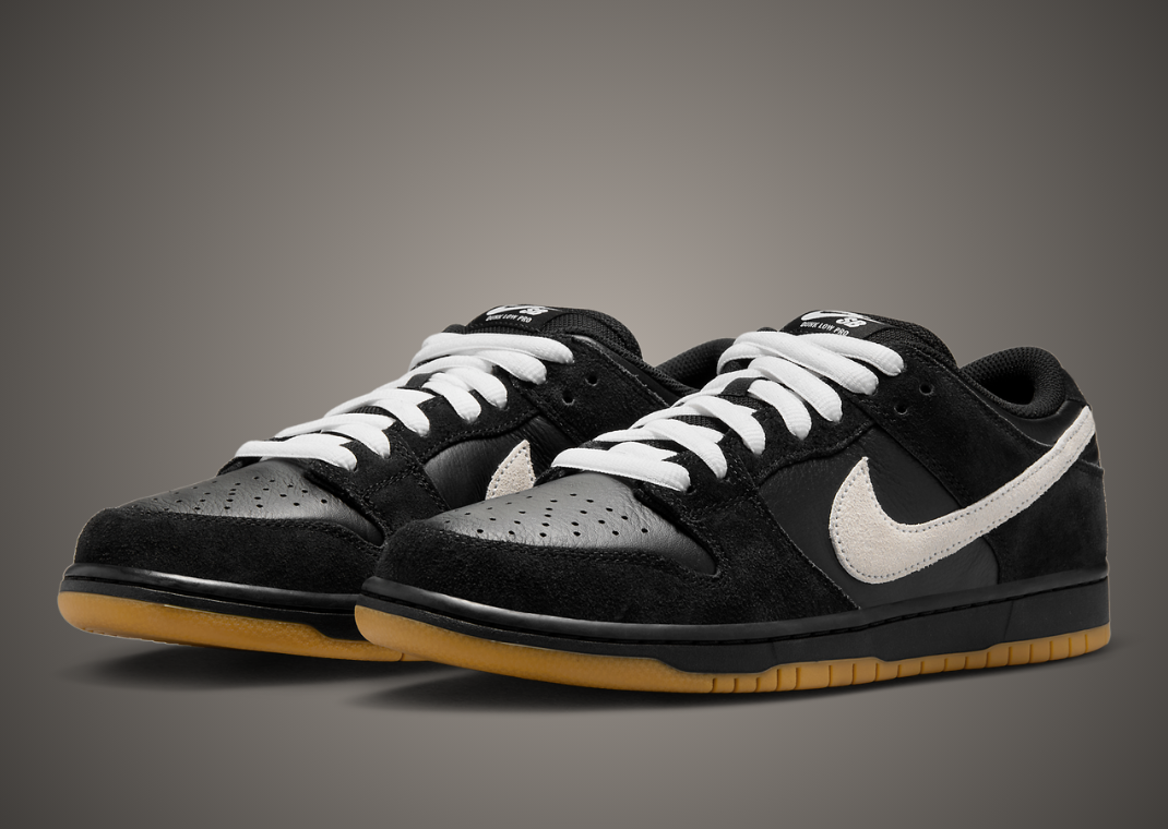 Nike sb dunk low pro black white gum online