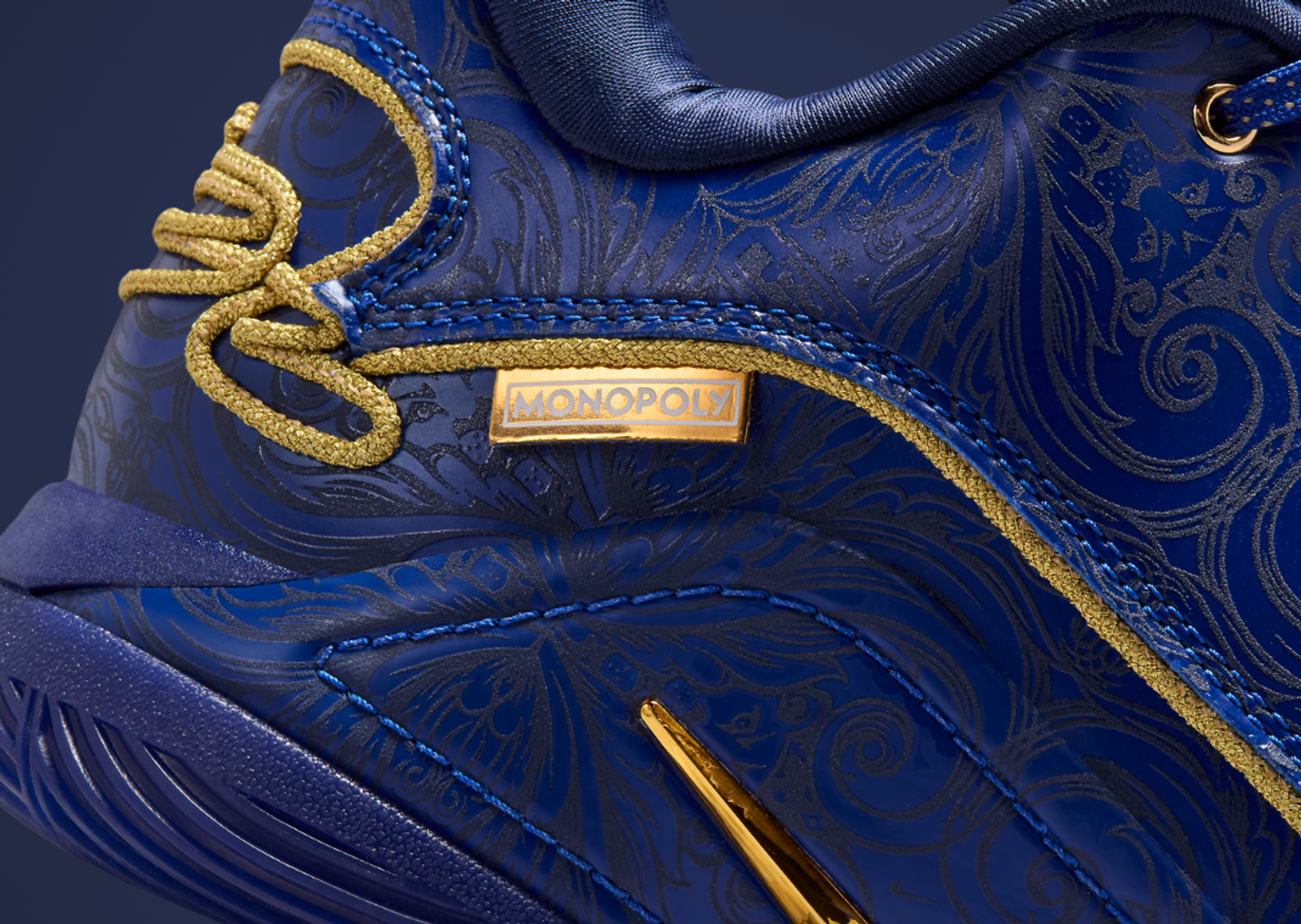 Monopoly x Nike LeBron 22 Deep Royal Blue Heel Detail