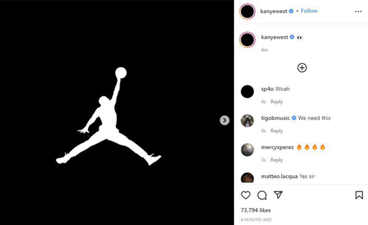 Ye Takes To Instagram To Post Jumpman Logo