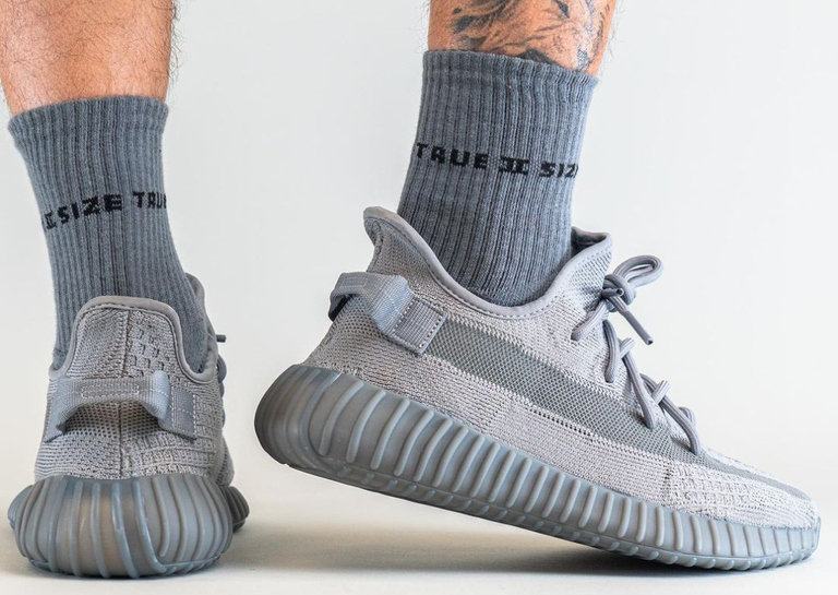 adidas Yeezy Boost 350 V2 Steel Grey Heel and Lateral On-Foot