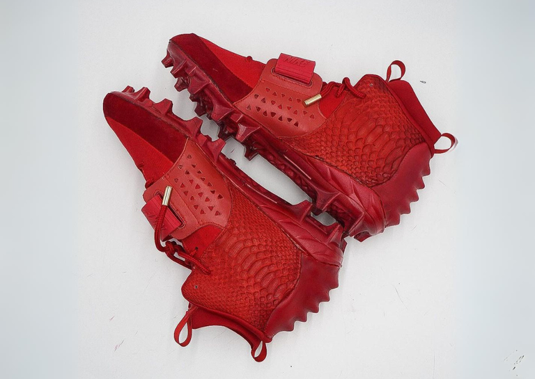 Fred Warner's Custom Nike Air Yeezy 2 Red October Cleats Medial