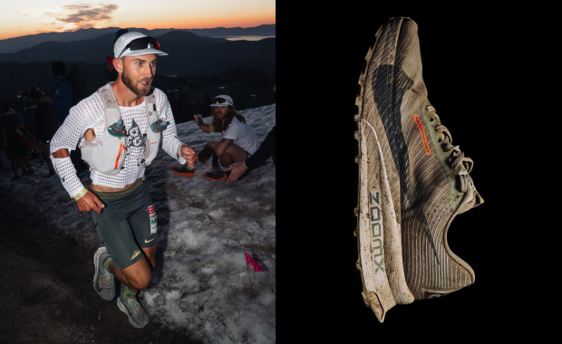 Caleb Olson wearing a prototype of the Nike ACG Ultrafly