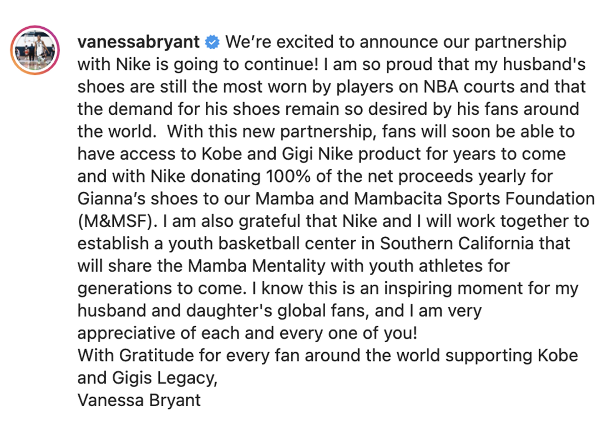 Vanessa Bryant Official Statement