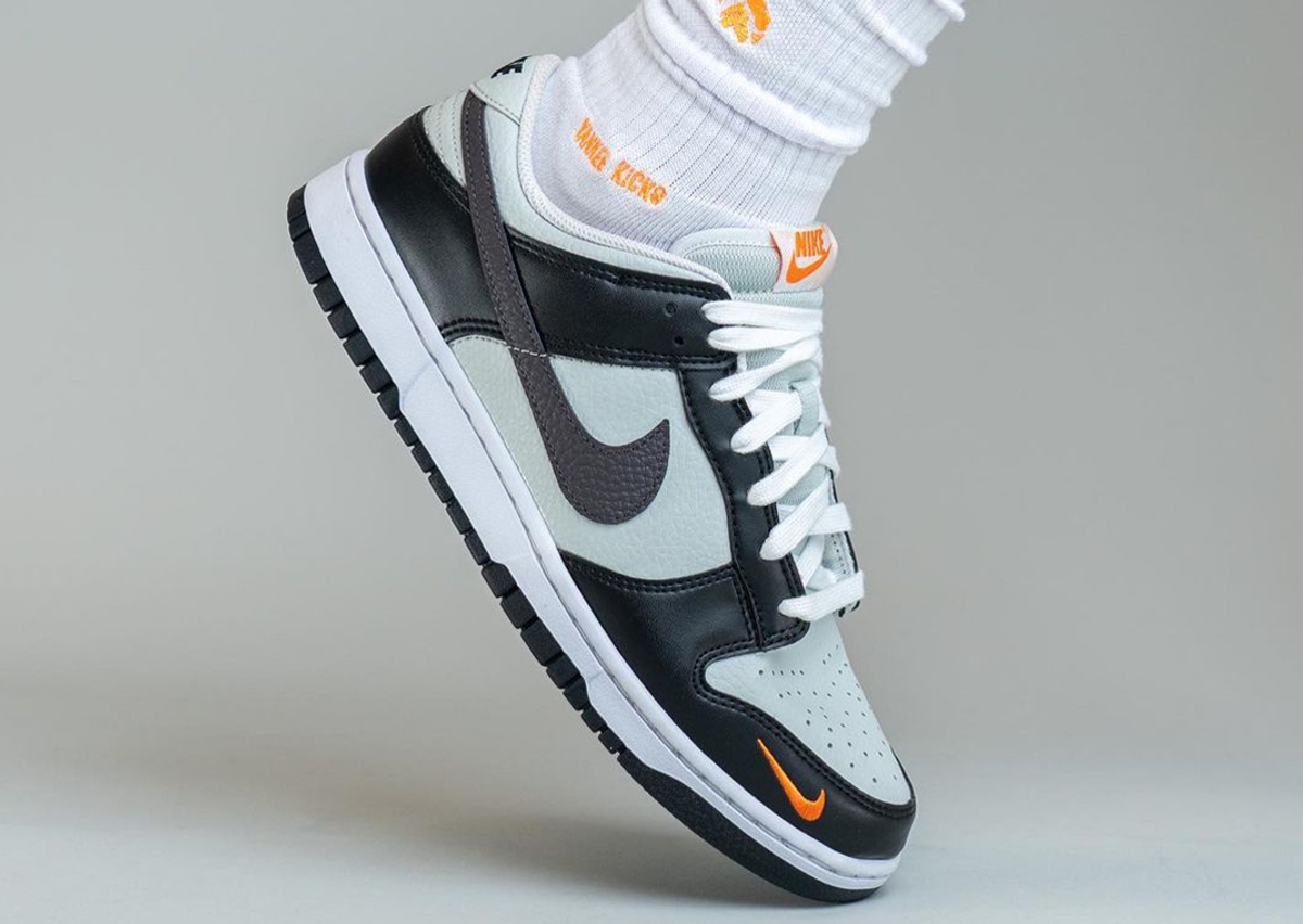 Nike Dunk Low Grey Black Orange Mini Swoosh - On Feet and Check