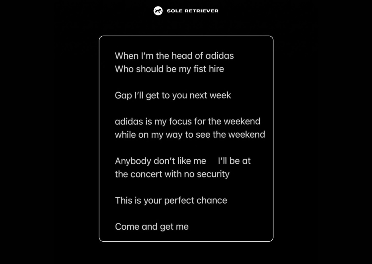 Image Of A Now-Deleted Instagram Post From Ye In Regards To adidas And GAP