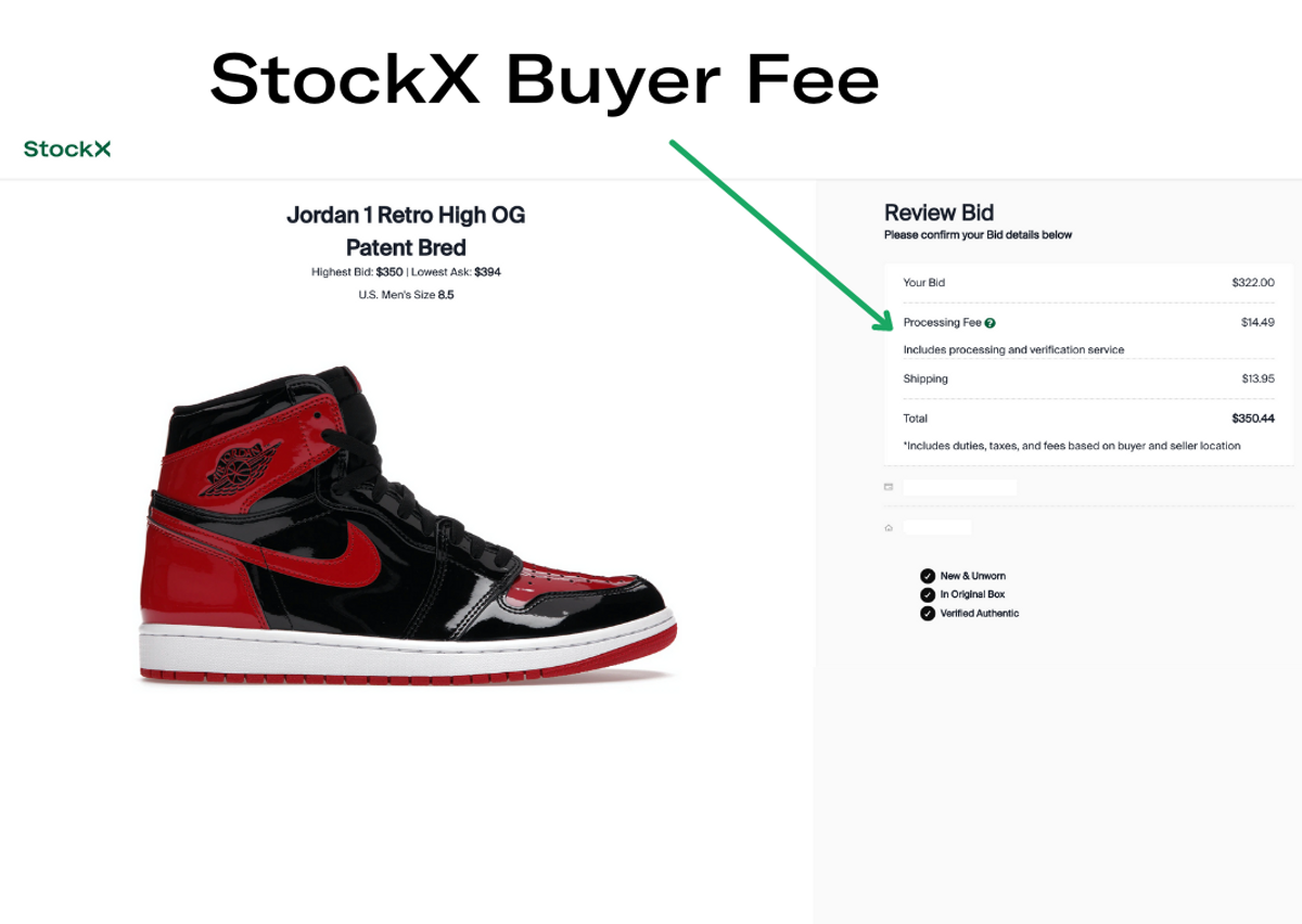 StockX 3% buyer fee on a pair of Jordan 1's 