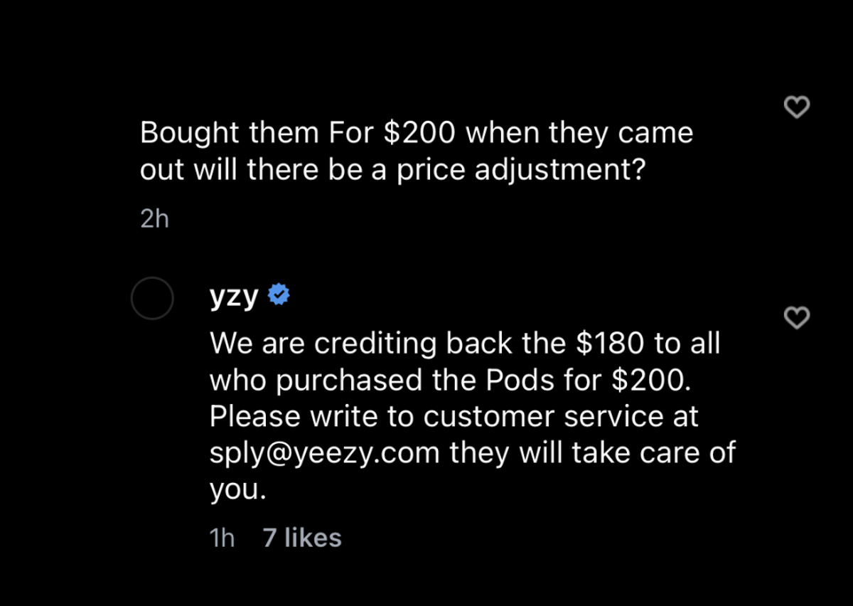 YZY Announcing They Will Credit Back $180