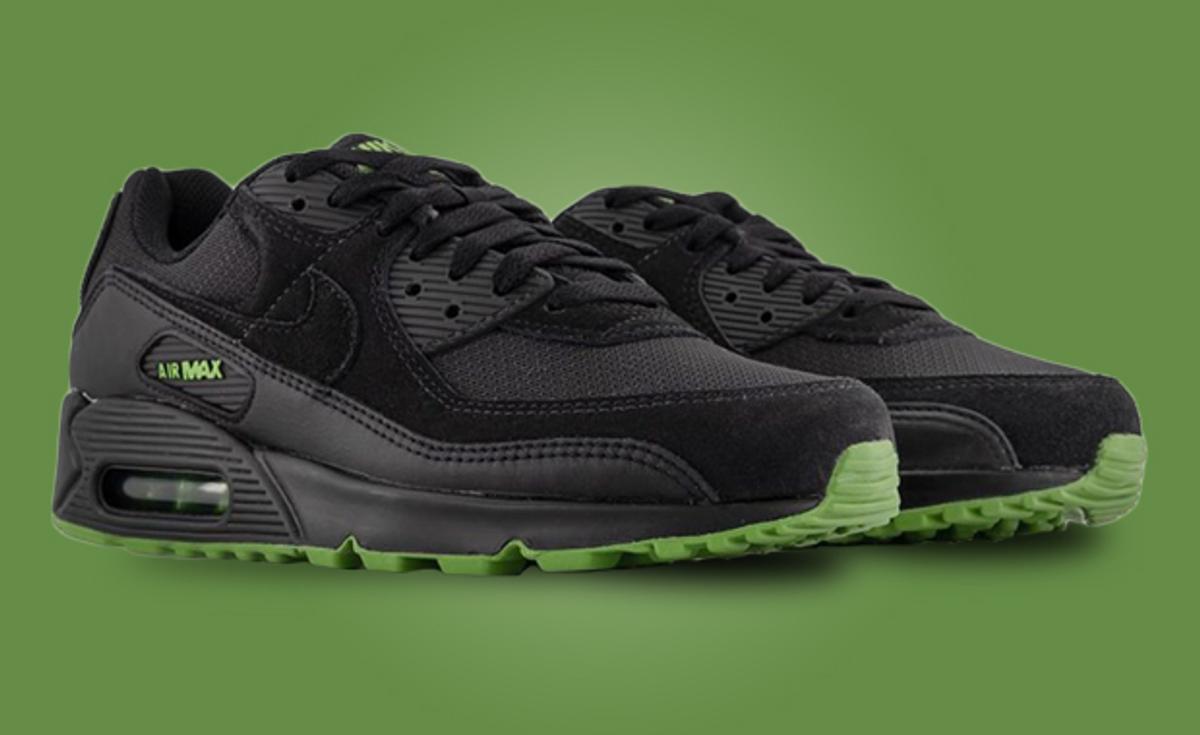 Lush Green Accents Bloom On The Nike Air Max 90 Black Chlorophyll