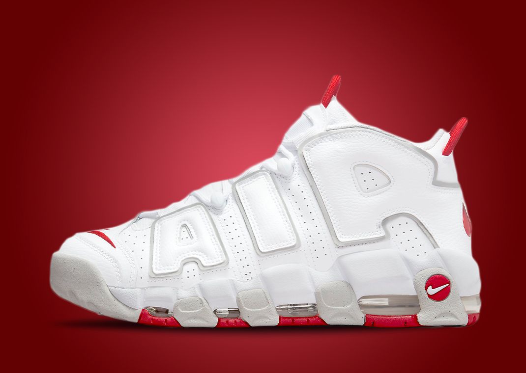This Nike Air More Uptempo Gets Accented By Grey And Red