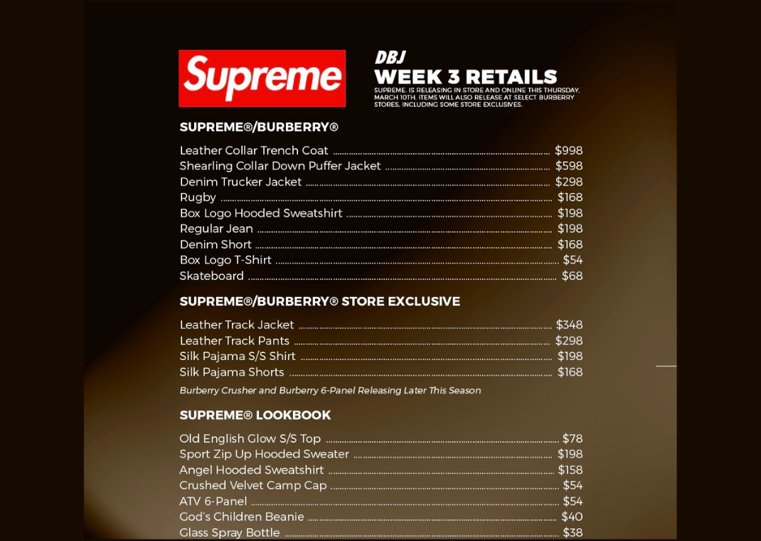 Supreme rate outlet list