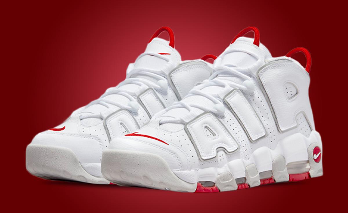 This Nike Air More Uptempo Gets Accented By Grey And Red