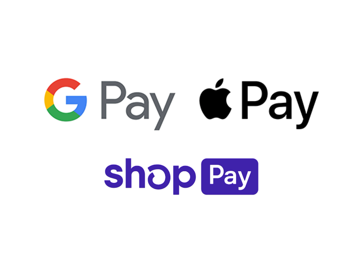 Apple Pay, Google Pay, and Shop Pay Logos