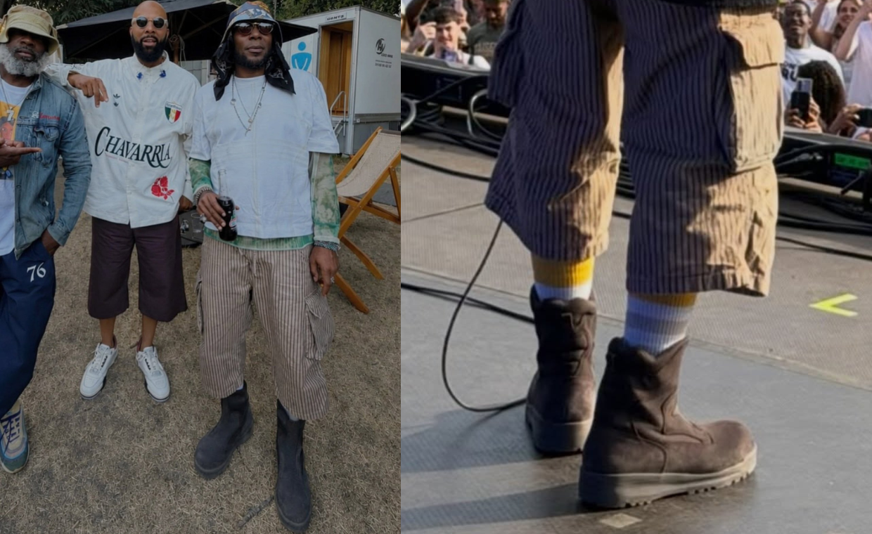 Yasiin Bey (right) wearing unreleased Yeezy boot sample