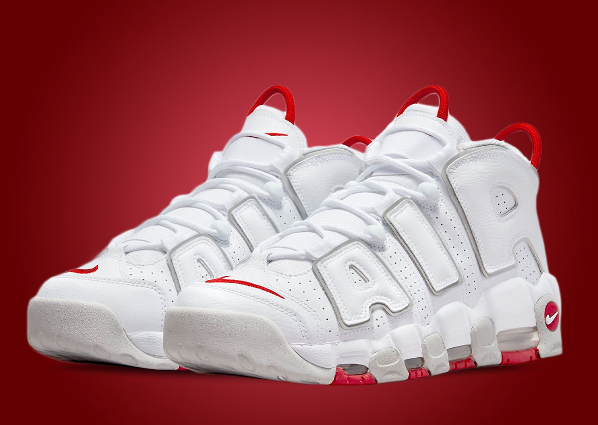 Nike air red and white uptempo Clearance