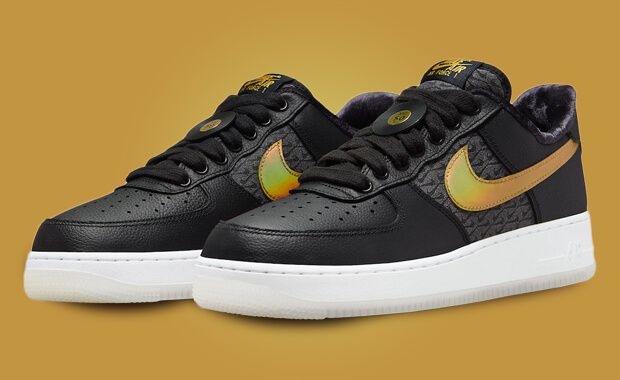 Black air force 1 gold clearance swoosh