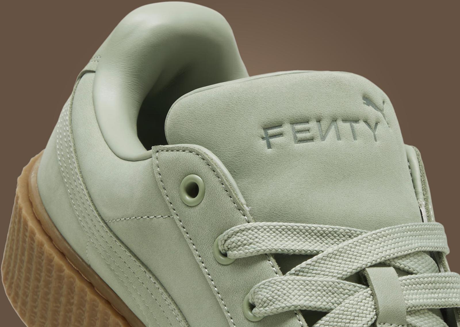 Fenty x Puma Creeper Phatty Nubuck Green Fog Tongue Detail