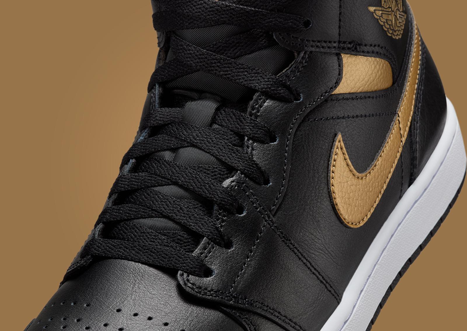 Air Jordan 1 Mid Black Gold Midfoot