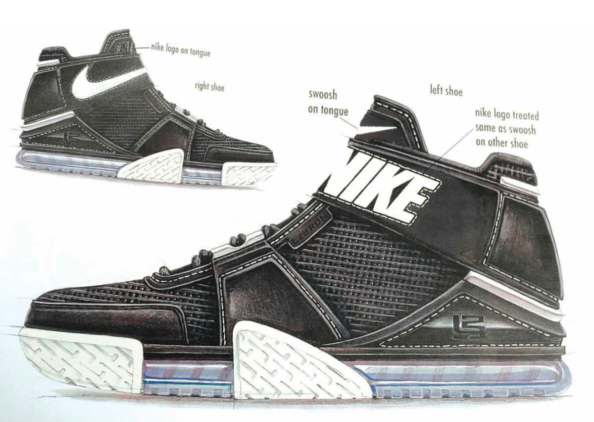 Original construction of Original Nike Zoom LeBron 2 Sketch by sneaker designer Ken Link