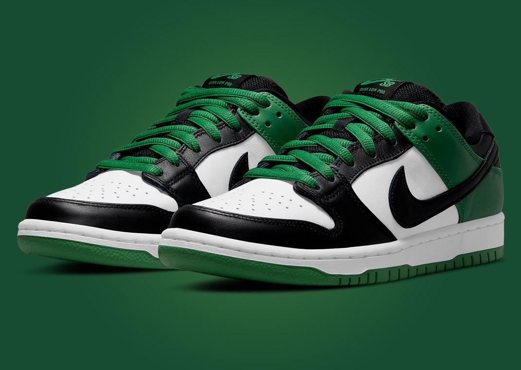Nike SB Dunk Low Pro Black Classic Green靴元箱包装紙白換紐