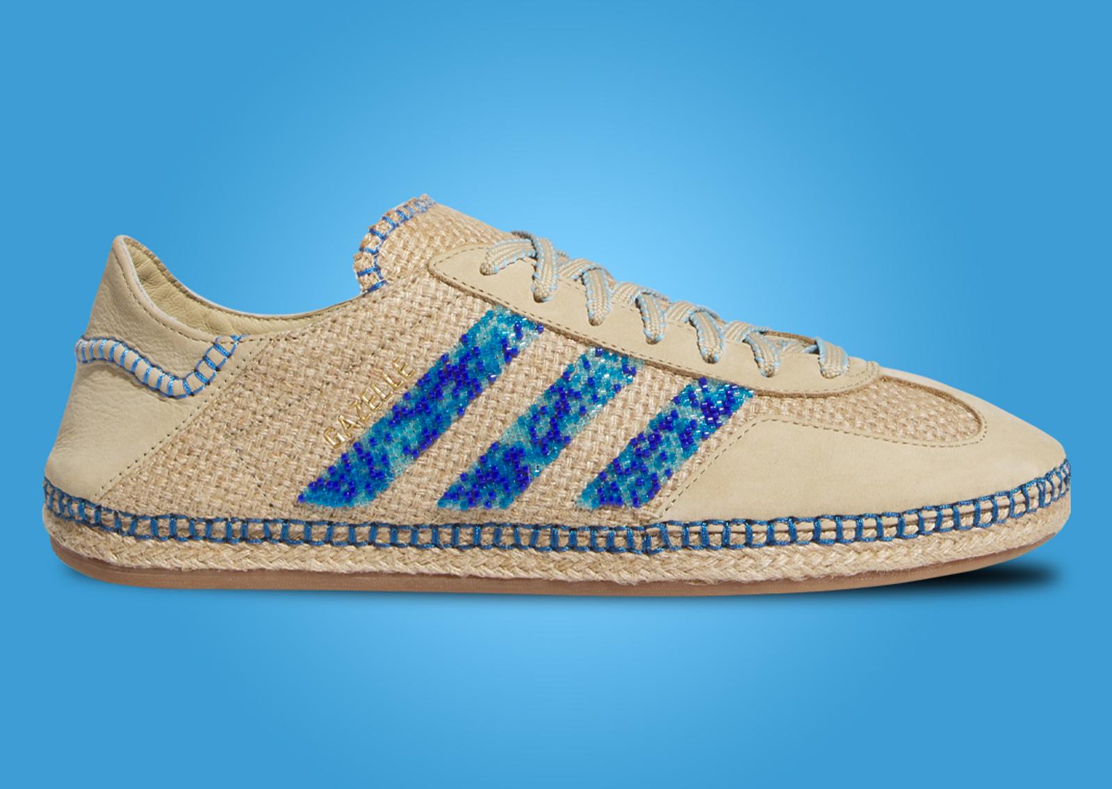 CLOT x adidas Gazelle Linen Khaki Light Blue Lateral