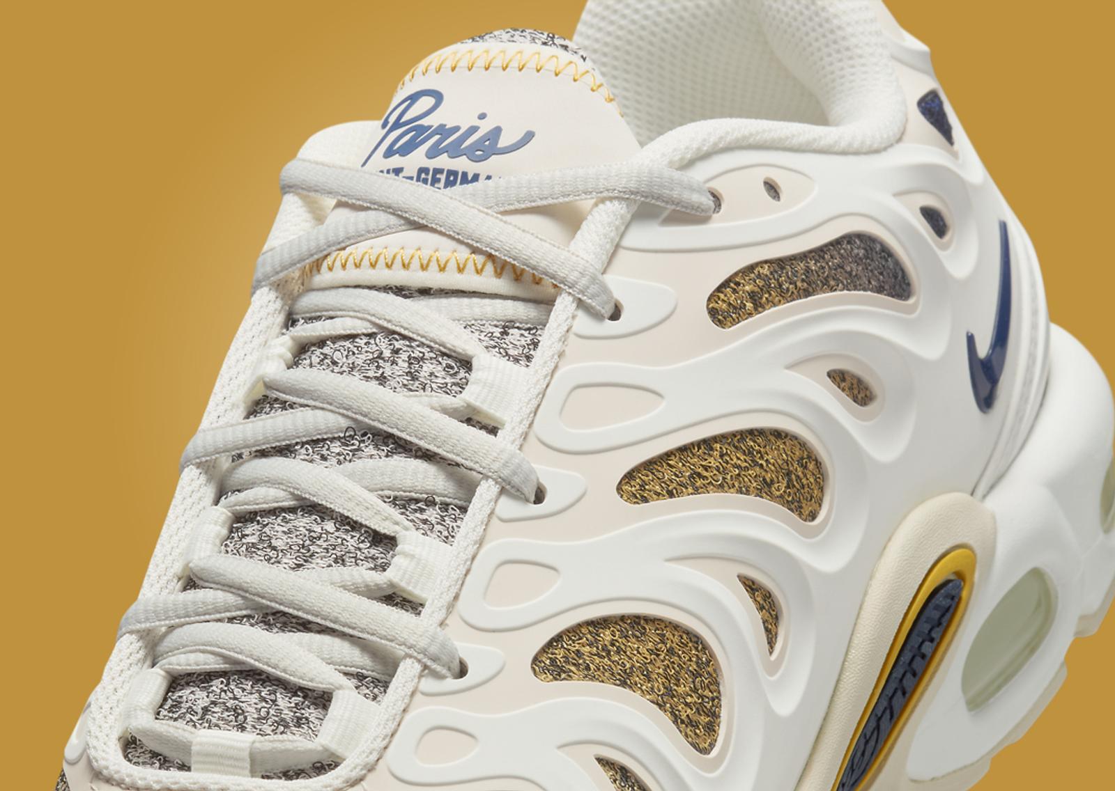 PSG x Nike Air Max Plus Drift White Wheat Gold Tongue Detial